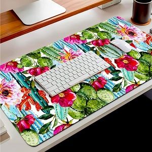 XL Desktop-Mousepad. Cactus/Floral/Boho print. Great for your desk or office!